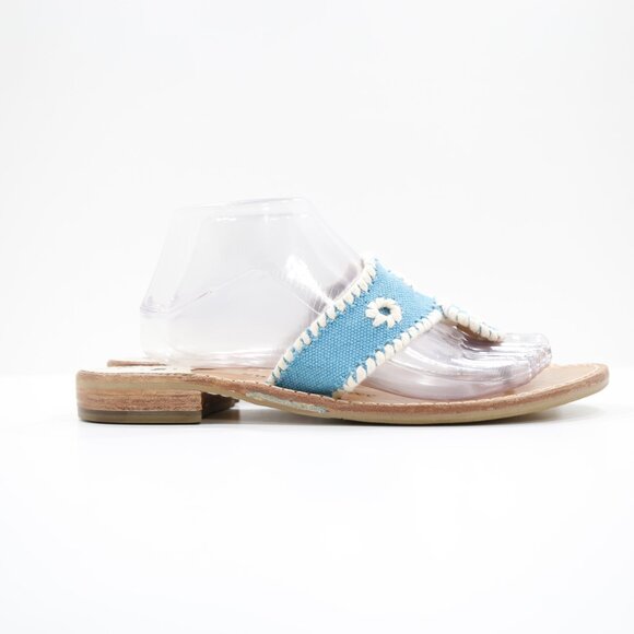 Jack Rogers Palm Beach Blue & Cream Canvas Flat Thong Sandals - 10 - Picture 3 of 7